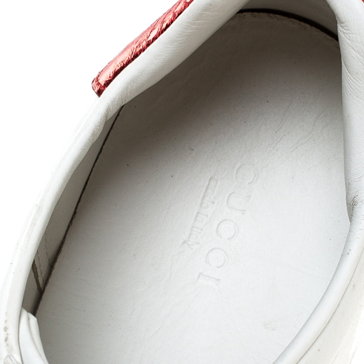 Pre Owned Gucci White Leather Ace Embroidered Bee Low Top Sneakers Size 38.5 