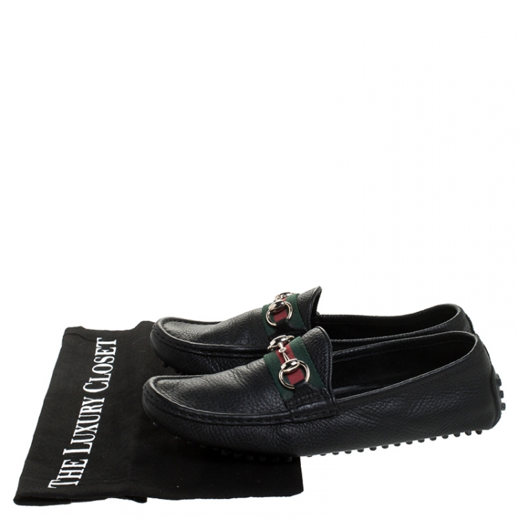 Pre Owned Gucci Black Leather Horsebit Detail Slip On Loafers Size 38