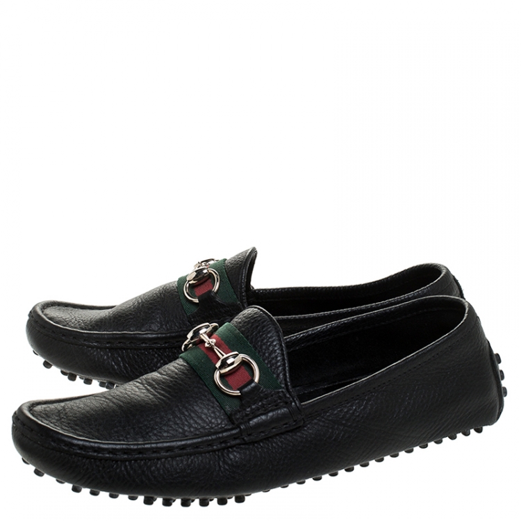 Pre Owned Gucci Black Leather Horsebit Detail Slip On Loafers Size 38
