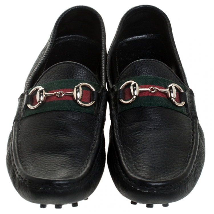 Pre Owned Gucci Black Leather Horsebit Detail Slip On Loafers Size 38
