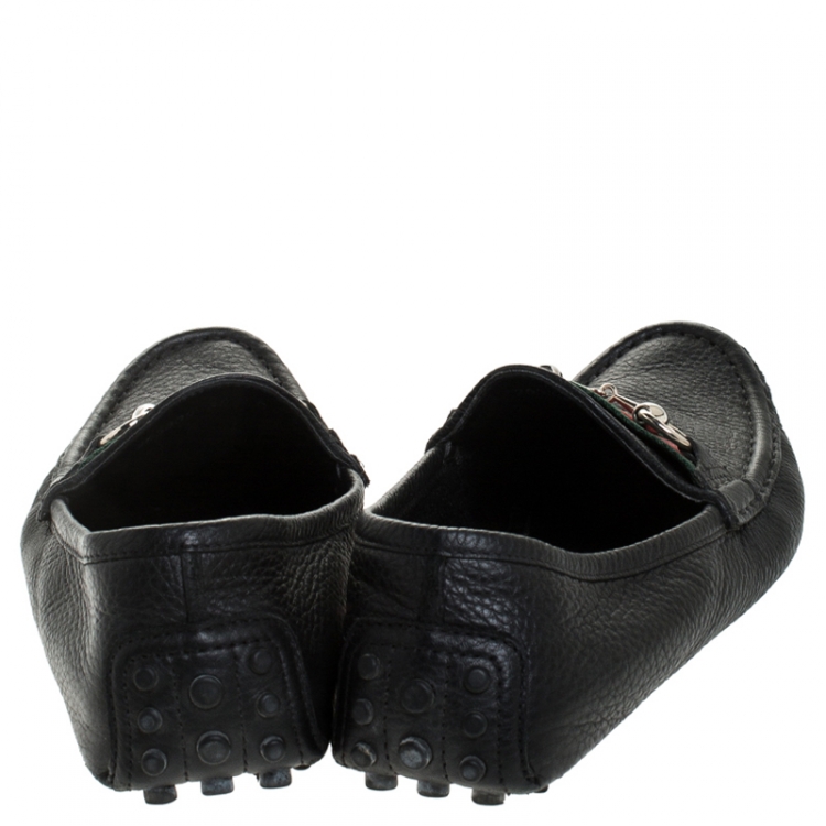 Pre Owned Gucci Black Leather Horsebit Detail Slip On Loafers Size 38
