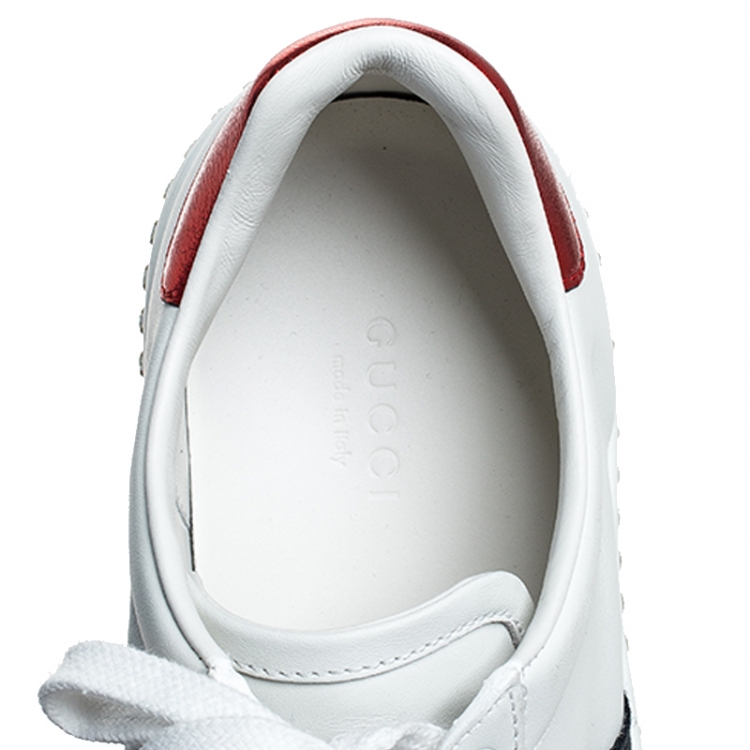 مملوكة مسبقًا Gucci White Leather And Bee Web Detail New Ace Crystal Embellished Platform Sneakers Size 37