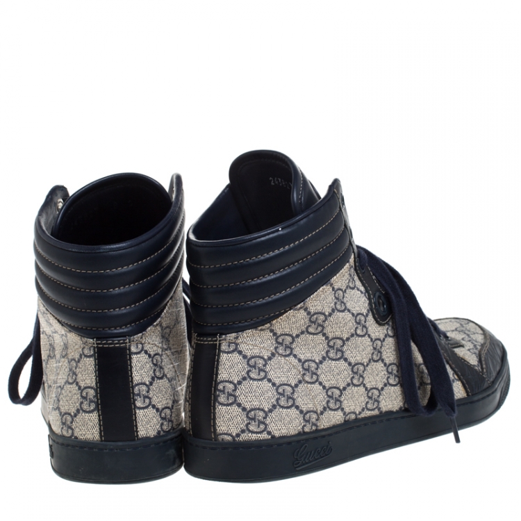 Pre Owned Gucci Blue Croc Leather And GG Canvas High Top Sneakers Size 42