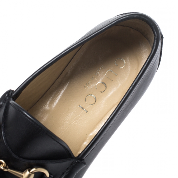 Pre Owned Gucci Black Leather Horsebit Loafers Size 40