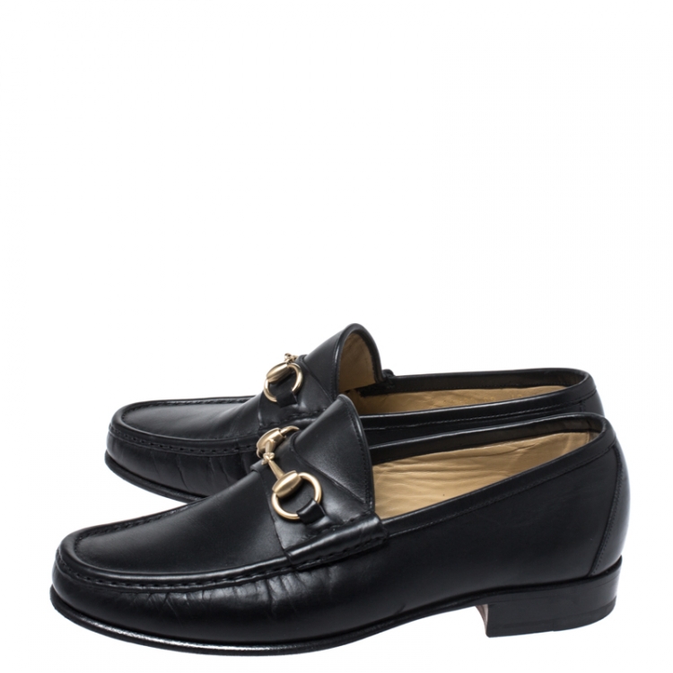 Pre Owned Gucci Black Leather Horsebit Loafers Size 40