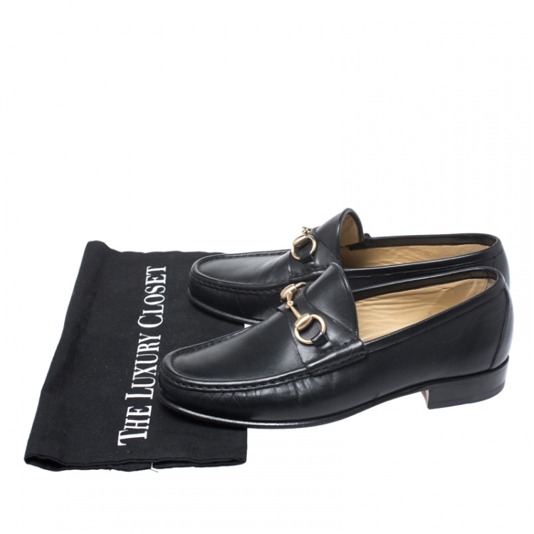 Pre Owned Gucci Black Leather Horsebit Loafers Size 40