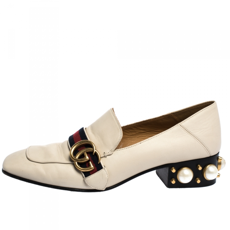 Gucci White Peyton GG Sylvie Pearl Studded Loafer Size 39 Gucci | TLC