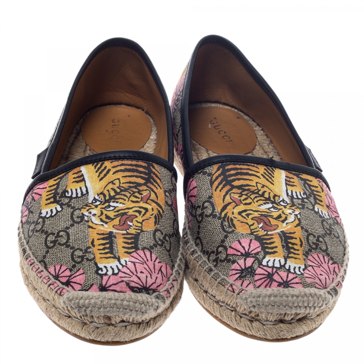 Pre Owned Gucci Multicolor Bengal Tiger Print Canvas Pilar Espadrille Loafers Size 37.5