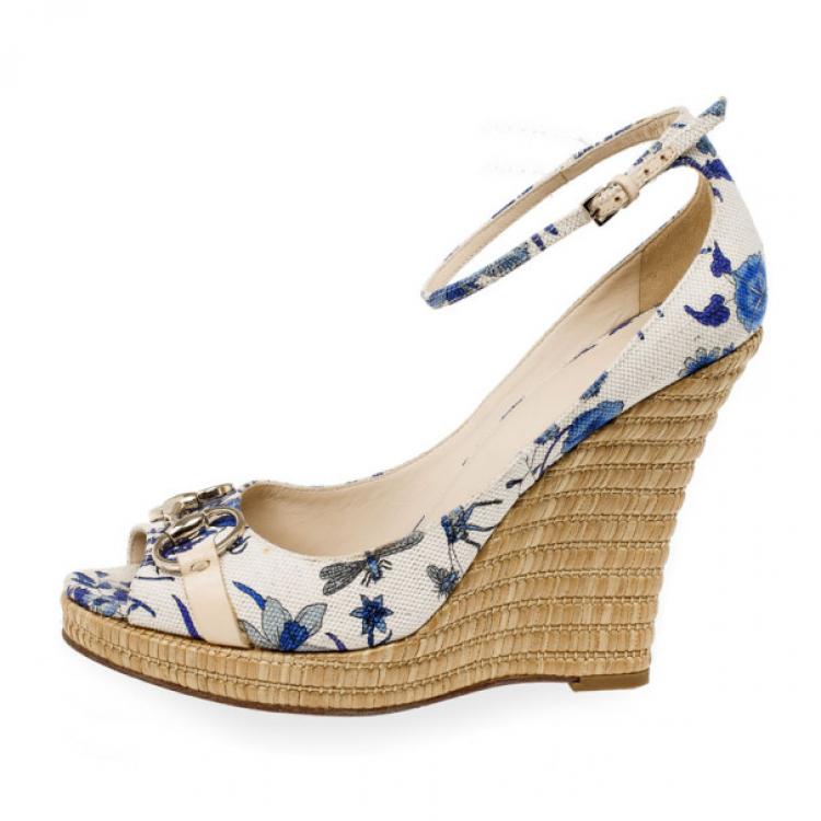 Blue deals floral wedges