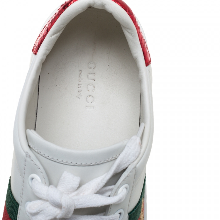 Pre Owned Gucci White Leather Ace Web Low Top Sneakers Size 38