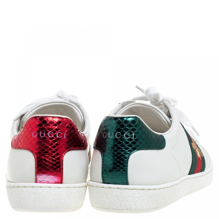 Pre Owned Gucci White Leather Ace Web Low Top Sneakers Size 38