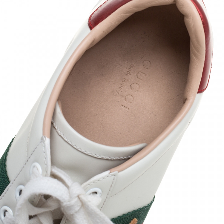 Pre Owned Gucci White Leather Embroidered Bee Ace Low-Top Sneakers Size 37.5