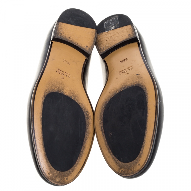 Pre Owned Gucci Black Leather Horsebit Betis Glamour Loafers Size 35.5