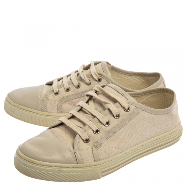 مملوكة مسبقًا Gucci Light Grey GG Canvas And Leather Lace Low Top Sneakers Size 38