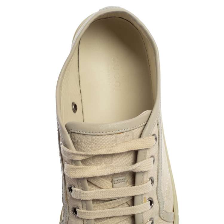 مملوكة مسبقًا Gucci Light Grey GG Canvas And Leather Lace Low Top Sneakers Size 38