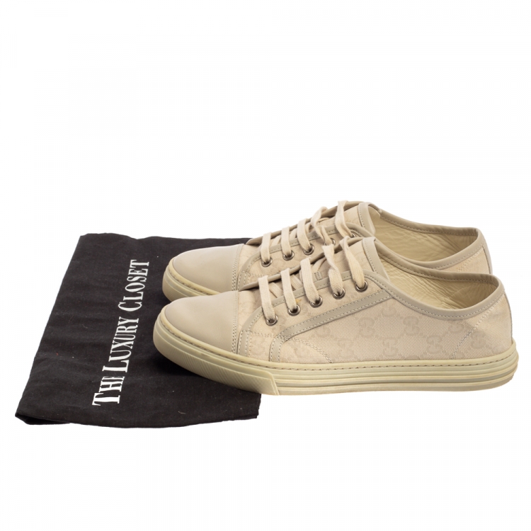 مملوكة مسبقًا Gucci Light Grey GG Canvas And Leather Lace Low Top Sneakers Size 38