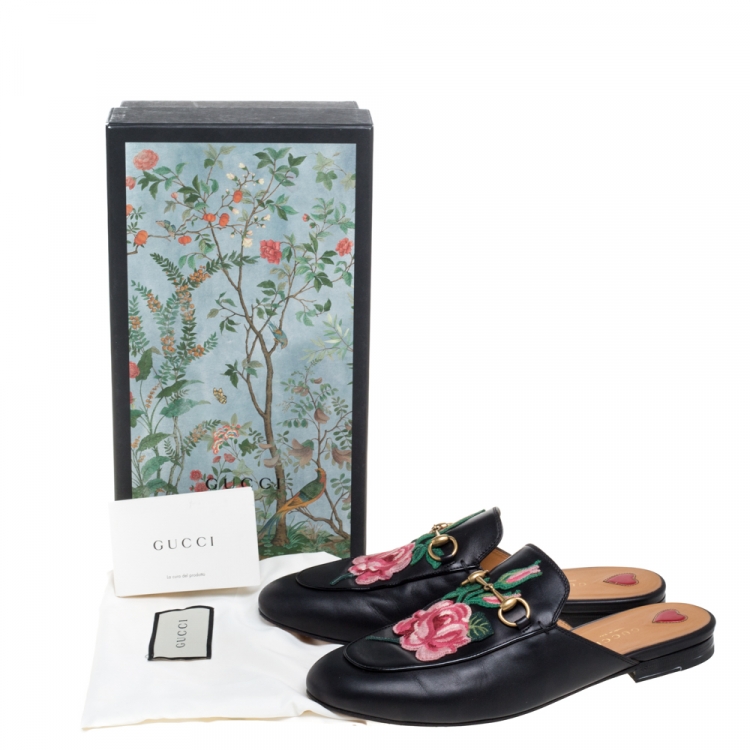Gucci Black Leather Rose Embroidered 