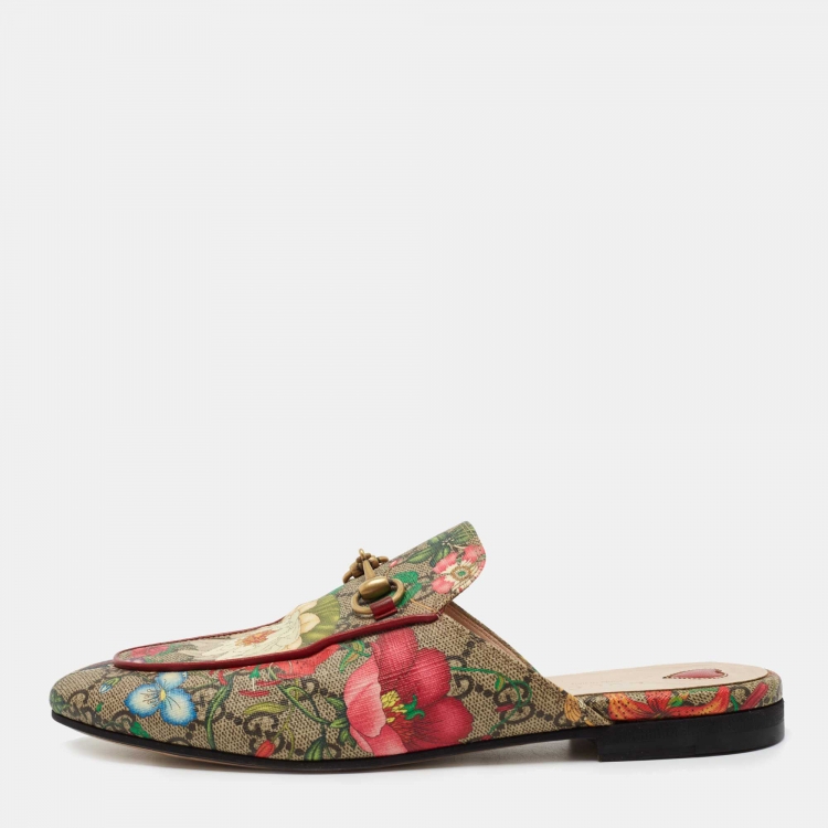 【関税&送料込】Gucci Gg Fabric Mules Gucci Multicolor GG Floral Print Canvas Princetown Horsebit