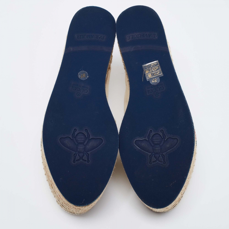 Pre Owned Gucci  Beige Canvas Printed Platform Espadrille Sneakers Size 37