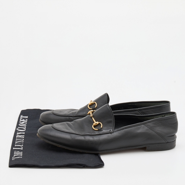 Pre Owned Gucci Black Leather Brixton Horsebit Loafers Size 40