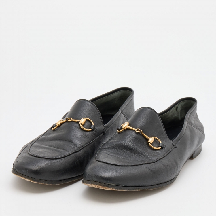 Pre Owned Gucci Black Leather Brixton Horsebit Loafers Size 40