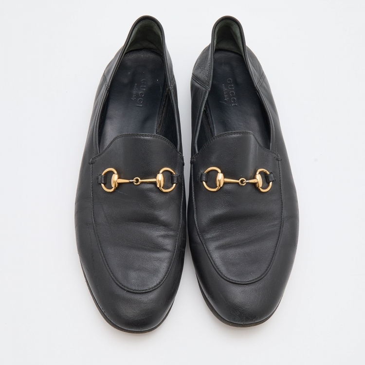 Pre Owned Gucci Black Leather Brixton Horsebit Loafers Size 40