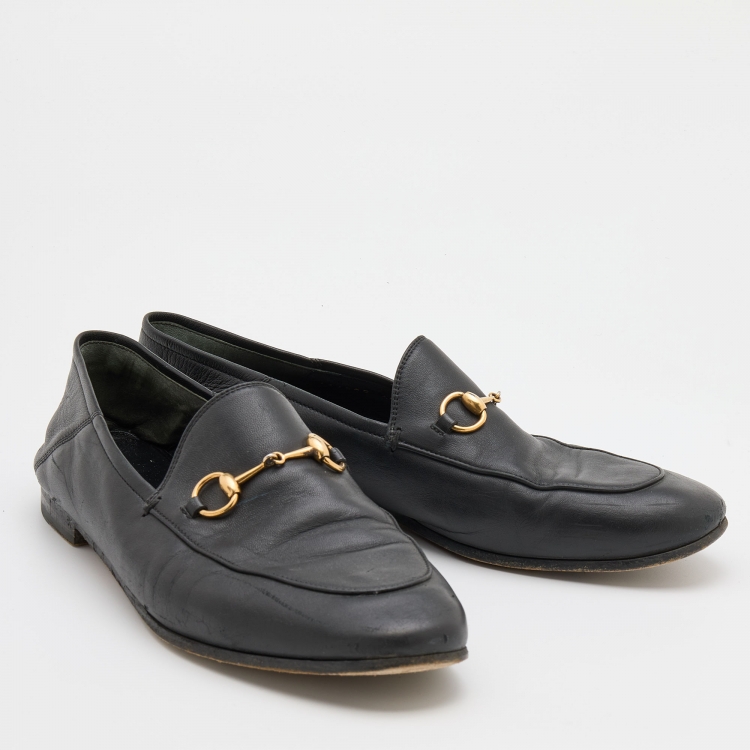 Pre Owned Gucci Black Leather Brixton Horsebit Loafers Size 40