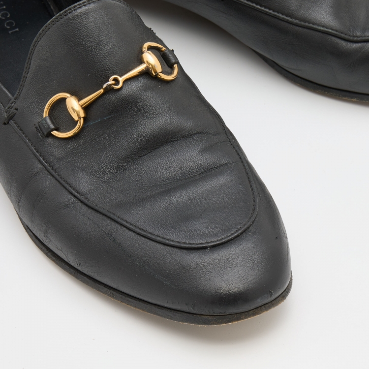 Pre Owned Gucci Black Leather Brixton Horsebit Loafers Size 40