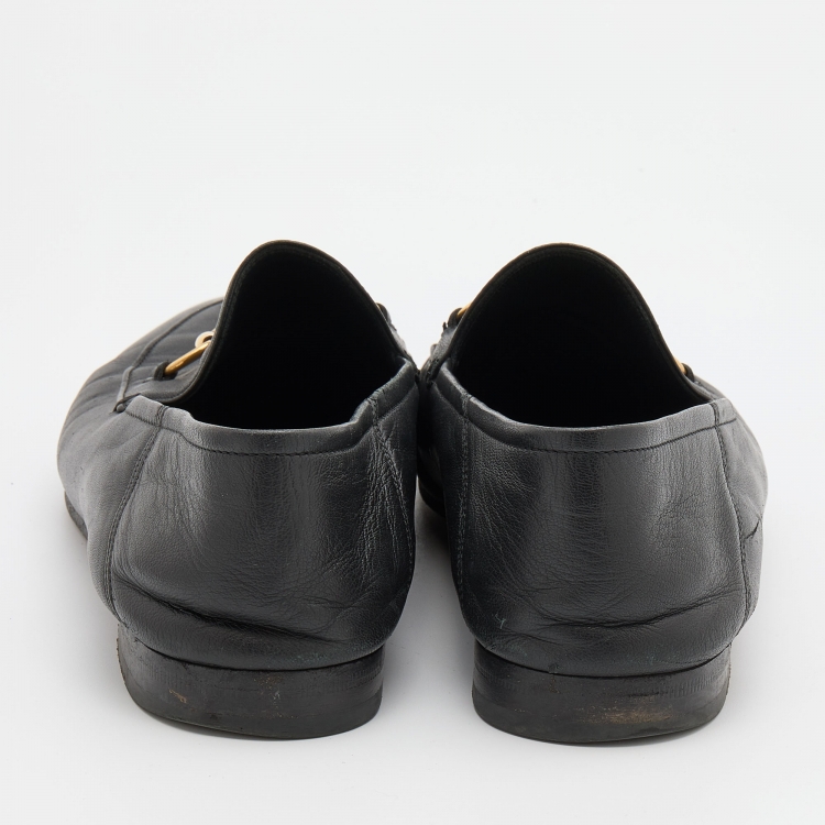Pre Owned Gucci Black Leather Brixton Horsebit Loafers Size 40