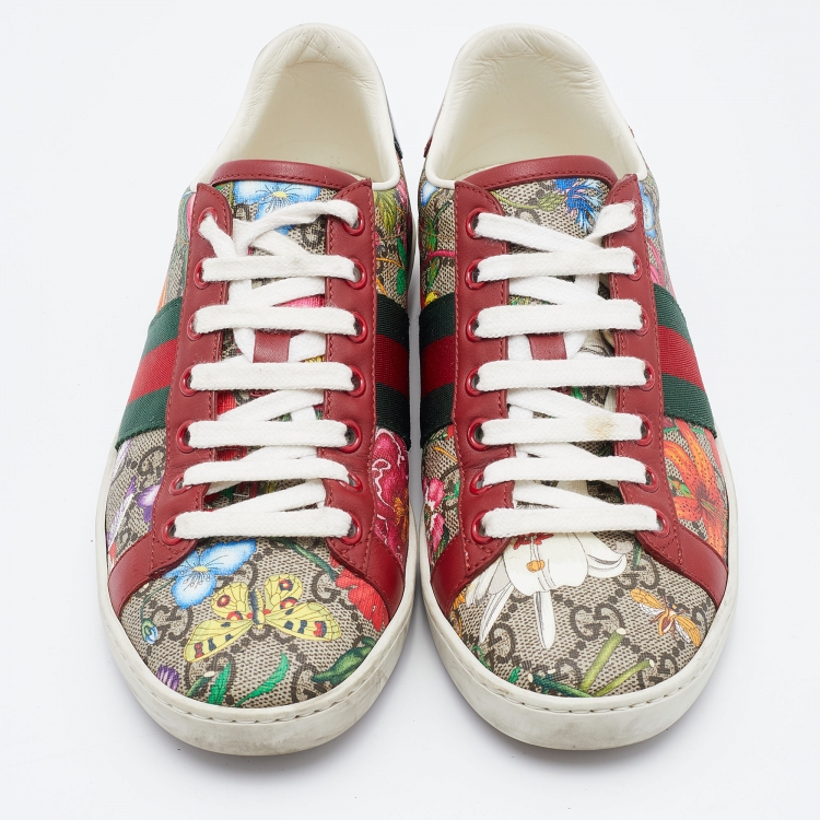 Pre Owned Gucci Multicolor GG Supreme Canvas Floral Print Ace Low Top Sneakers Size 36