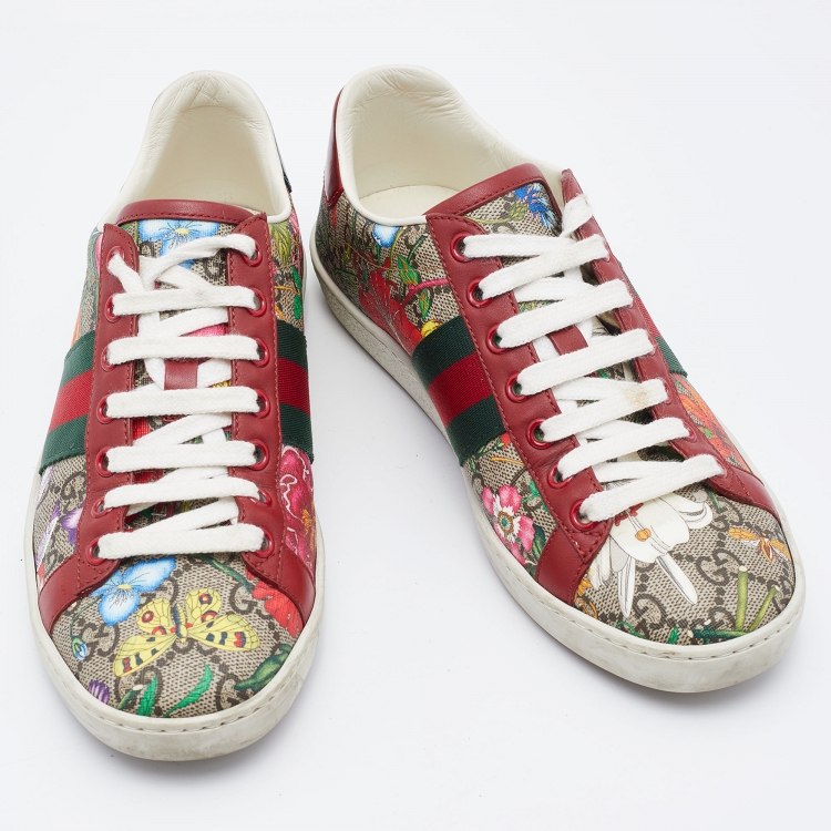 Pre Owned Gucci Multicolor GG Supreme Canvas Floral Print Ace Low Top Sneakers Size 36