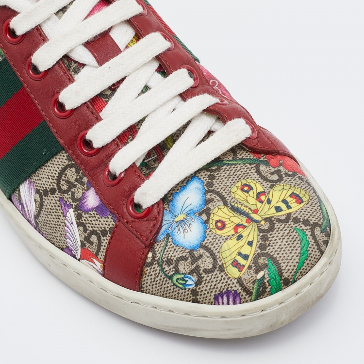 Pre Owned Gucci Multicolor GG Supreme Canvas Floral Print Ace Low Top Sneakers Size 36