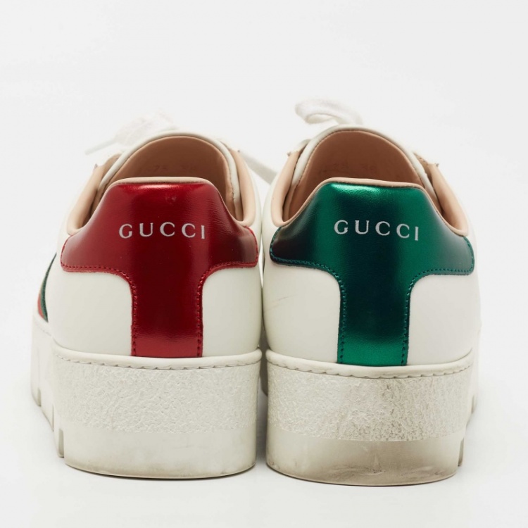 مملوكة مسبقًا Gucci white Leather Ace Platform Sneakers Size 38