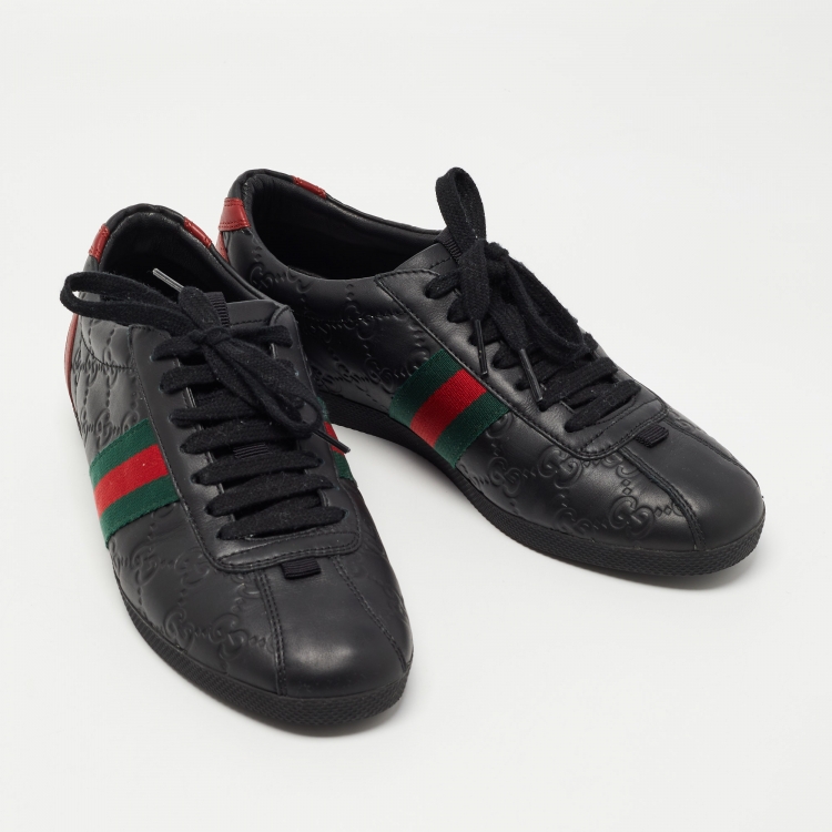 Pre Owned Gucci Black Guccissima Leather Ace Sneakers Size 38