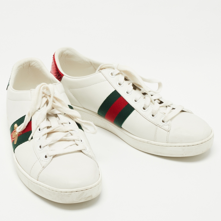 Pre Owned Gucci White Leather  Ace Lace Up Sneakers Size 38