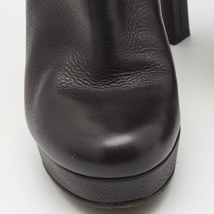 Pre Owned Gucci Black Leather Knee Length Boots Size 38.5 