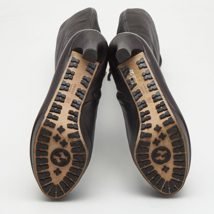 Pre Owned Gucci Black Leather Knee Length Boots Size 38.5 