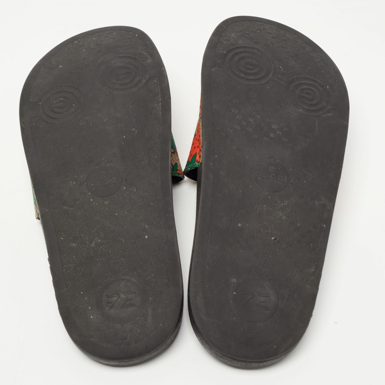 Pre Owned Gucci Multicolour GG Strawberry Canvas Flat Slide Size 37