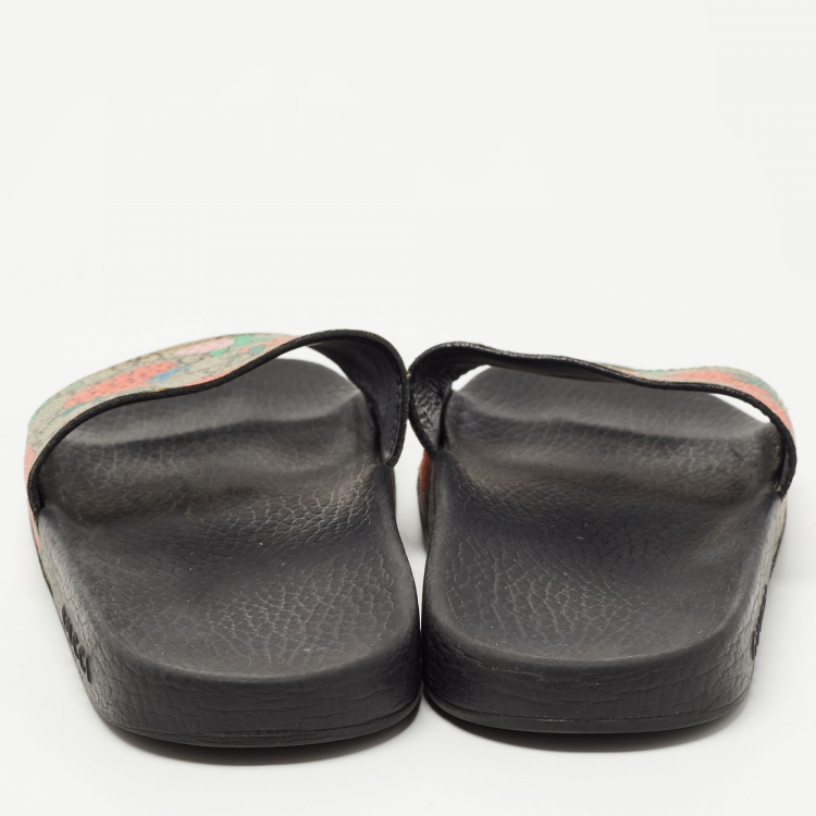 Pre Owned Gucci Multicolour GG Strawberry Canvas Flat Slide Size 37