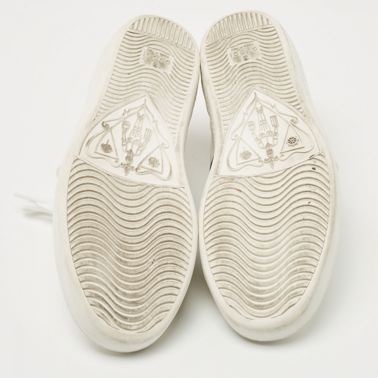 Pre Owned Gucci White/Green Leather Pearl Embellished Ace Sneakers Size 37