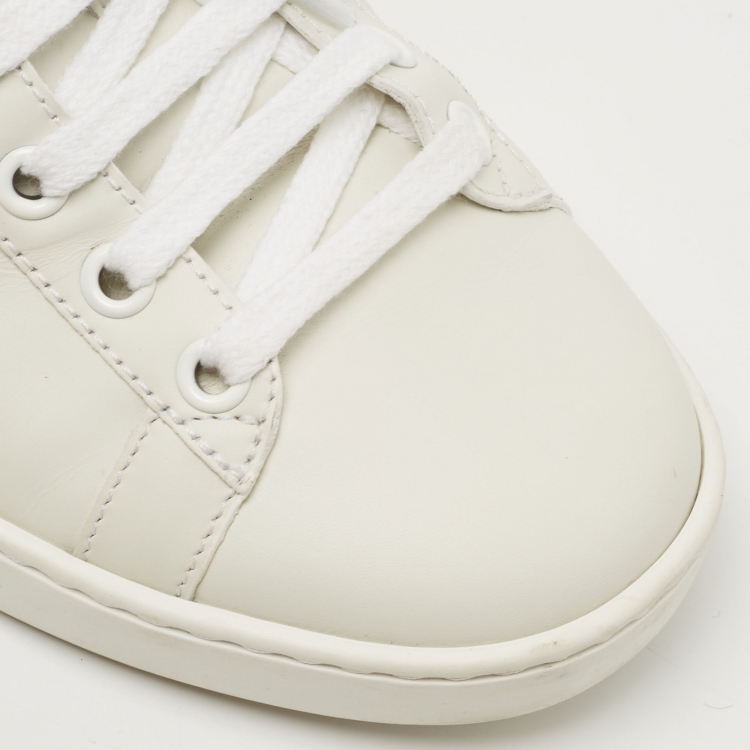 Pre Owned Gucci White/Green Leather Pearl Embellished Ace Sneakers Size 37