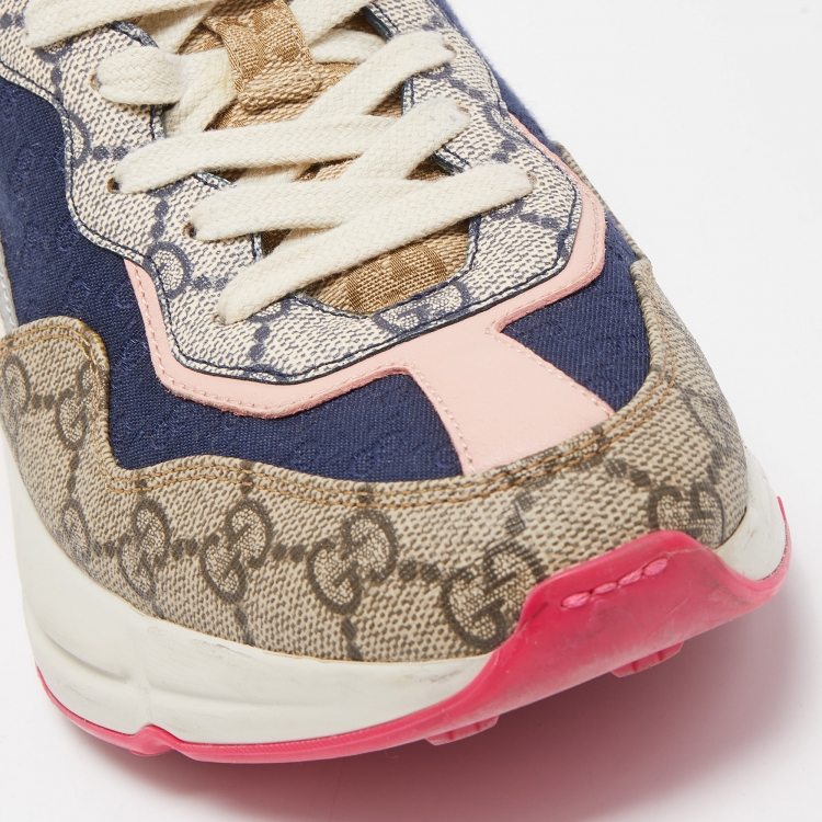 Pre Owned Gucci Multicolor Fabric and Leather Rhyton Low Top Sneakers Size 38