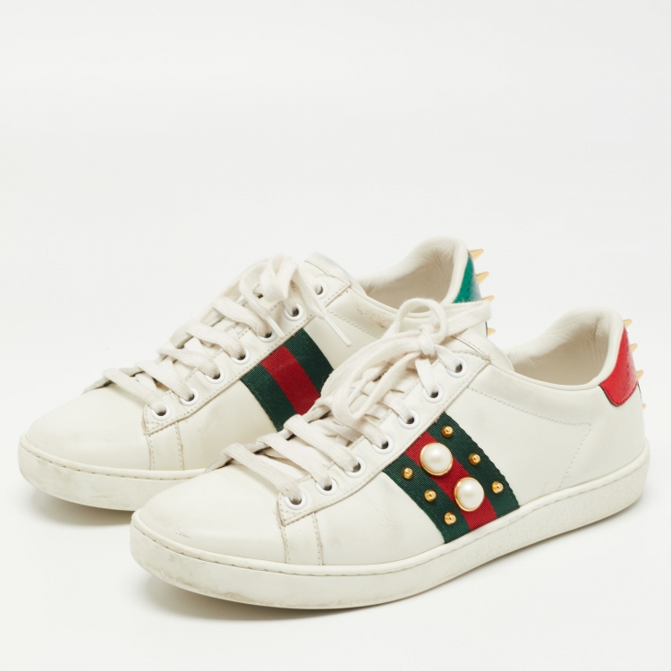 Gucci White Leather Studded Web Ace Sneakers Size 37 Gucci | TLC