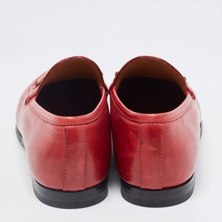 Pre Owned Gucci Red Leather  Jordaan Loafers Size 36.5