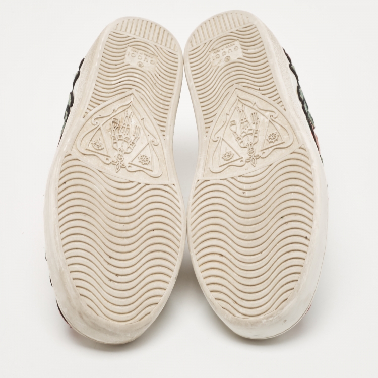 Pre Owned Gucci White Leather Floral Embroidered Ace Sneakers Size 36.5