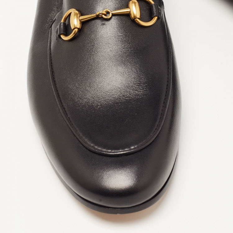 Pre Owned Gucci Black Leather Jordan Horsebit Slip On Loafers Size 38