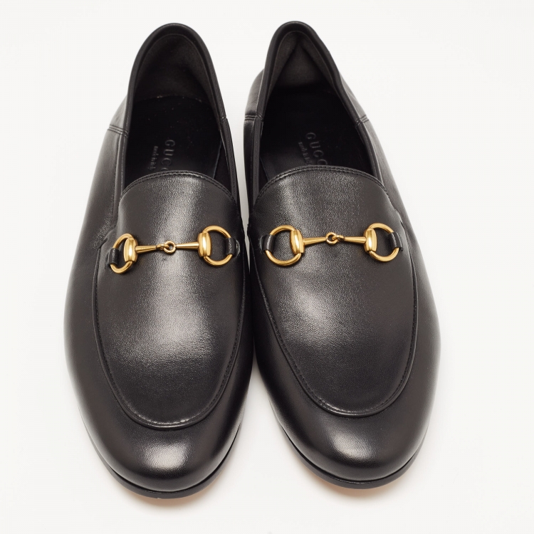 Pre Owned Gucci Black Leather Jordan Horsebit Slip On Loafers Size 38