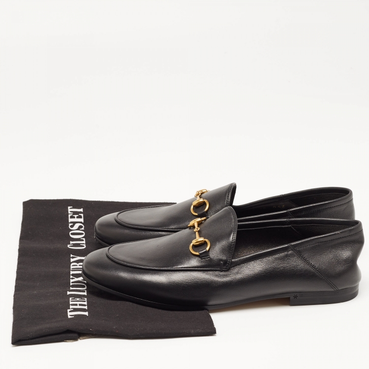 Pre Owned Gucci Black Leather Jordan Horsebit Slip On Loafers Size 38