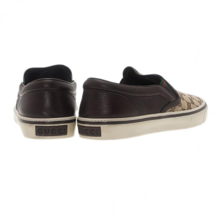 Pre Owned Gucci GG Canvas and Leather Slip On Sneakers Size 43.5