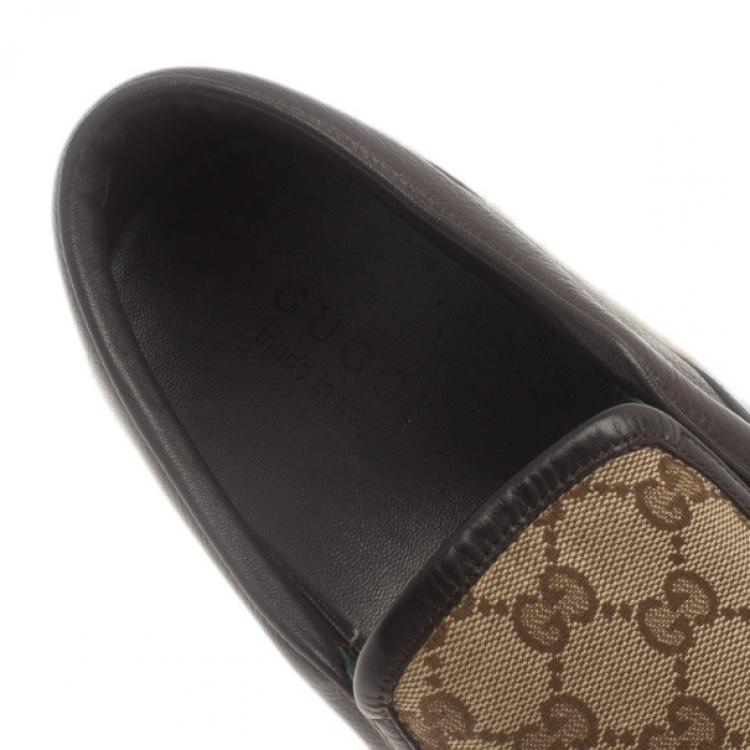 Pre Owned Gucci GG Canvas and Leather Slip On Sneakers Size 43.5